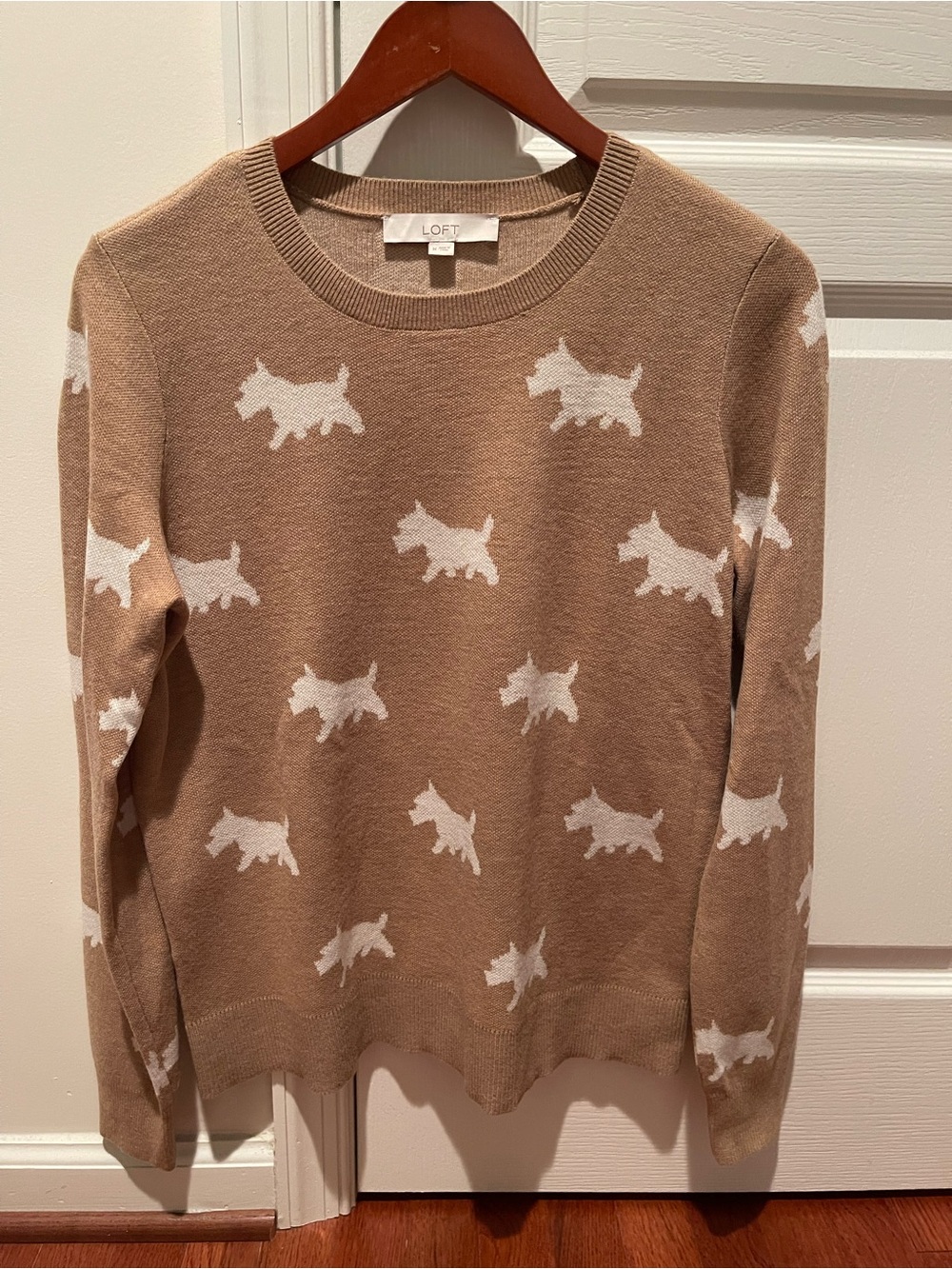 LOFT Scottie Dog Sweater Maple Sugar Heather Size Medium